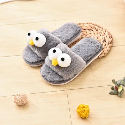 Теплые детские тапочки с забавными большими глазами, зимняя пушистая мягкая детская обувь