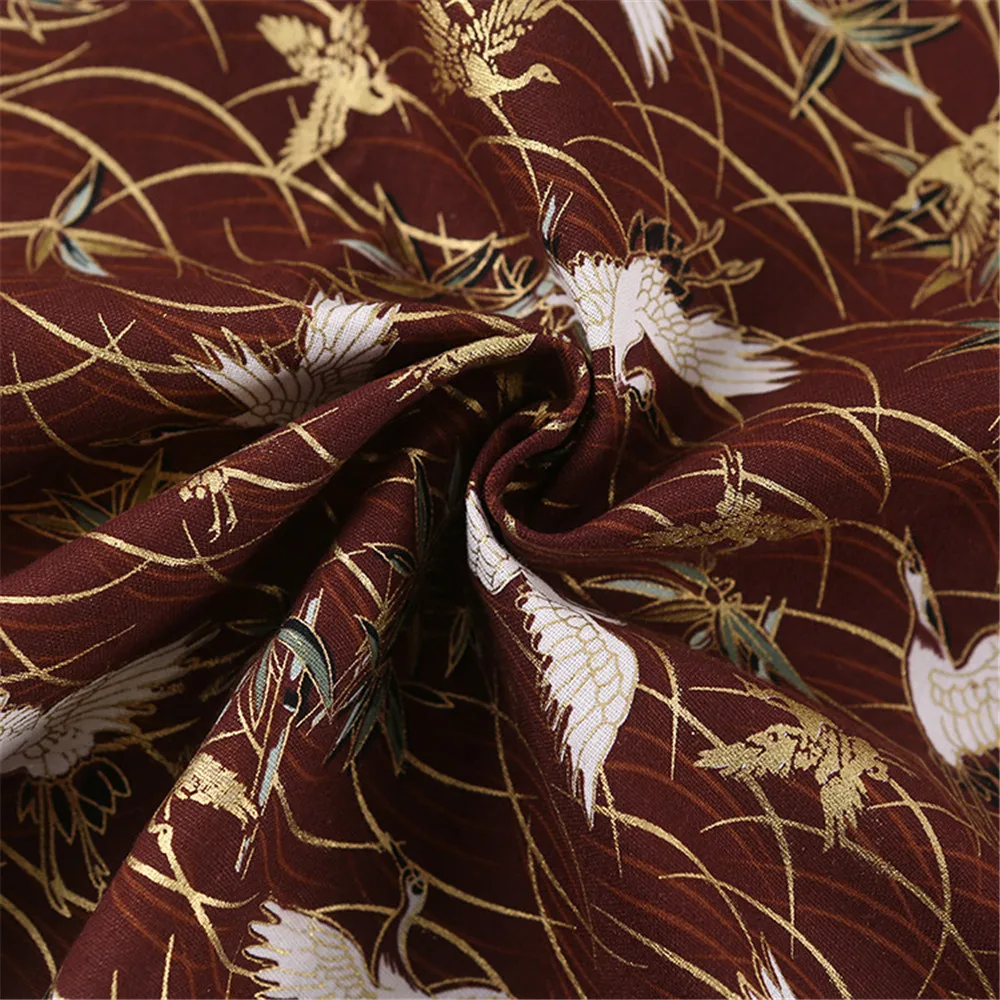 Traditional Clear Grain Crane Design Metallic Lurex Jacquard Cotton Fabric  for Pants Shirt Dress Wedding