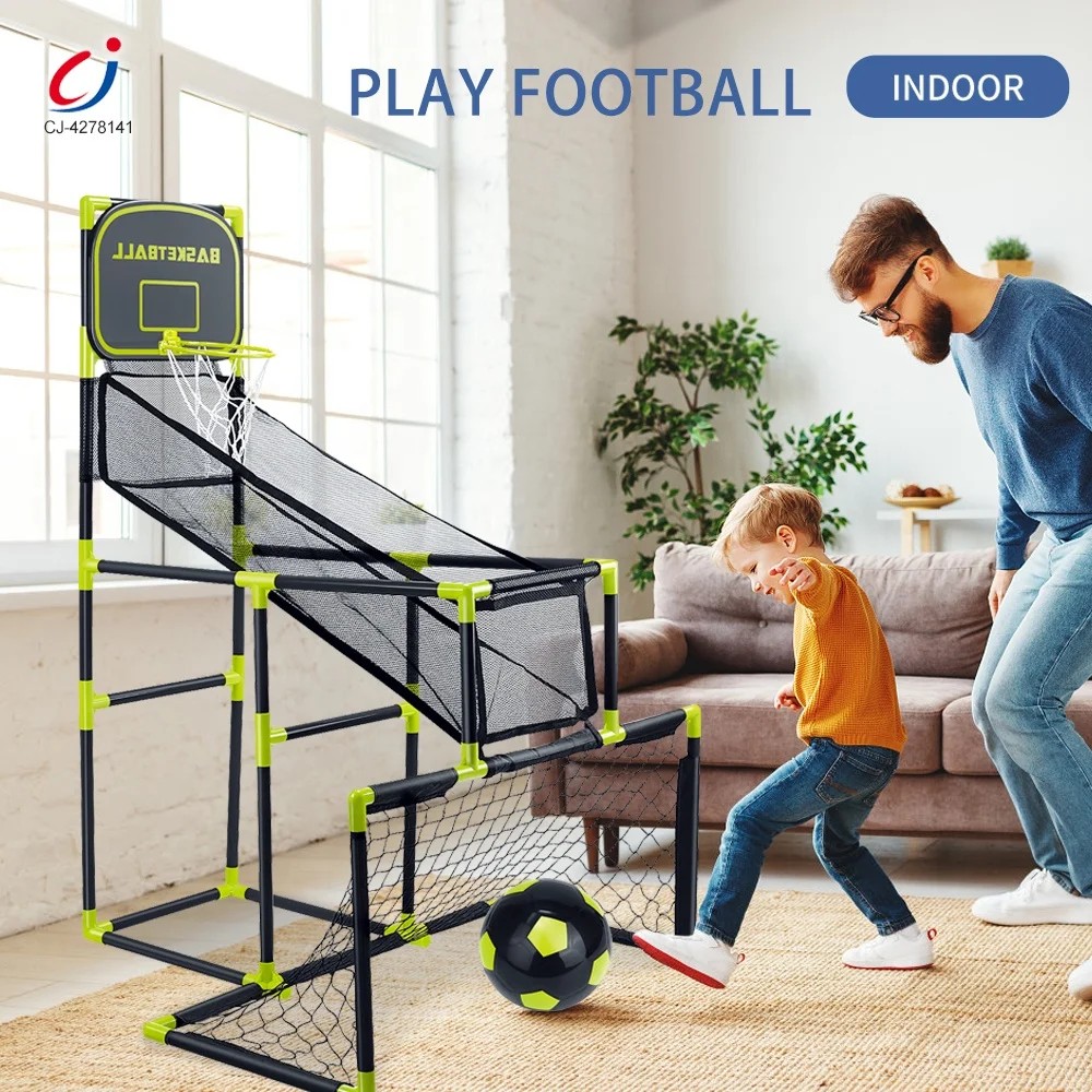 Chengji basketball hoop soccer goal kids 2 in 1 sports set toys boy moveable outdoor basketball hoop stands with backboard