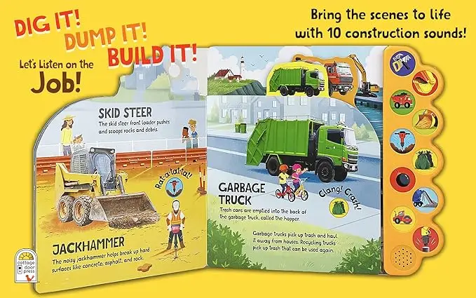 Custom Printing 10 Buttons Educational Vehicle Sound Book Child Interactive Electronic Learning Books For Kids