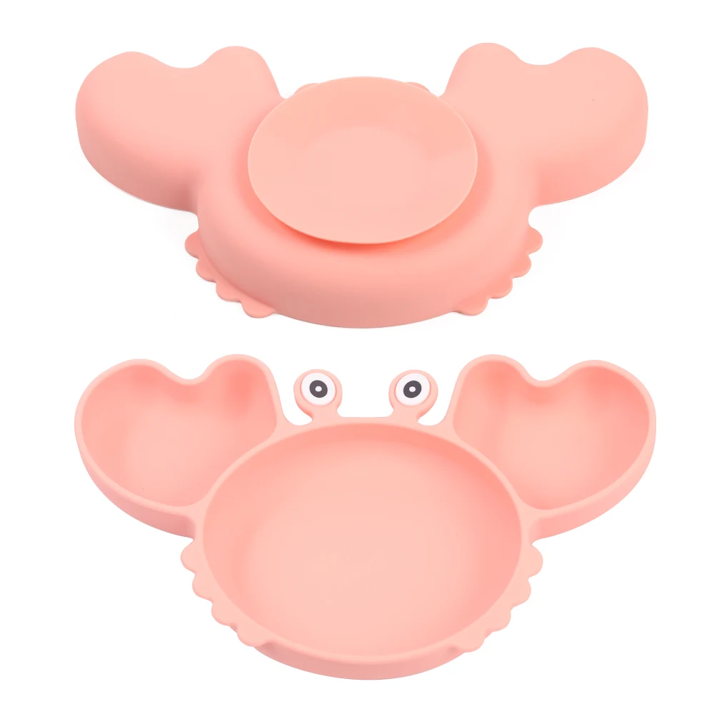 Newsun Crab Dinnerware Set Silicone Baby Portable Dining Bowl Pate Cup Set Divided Dishes Antispill