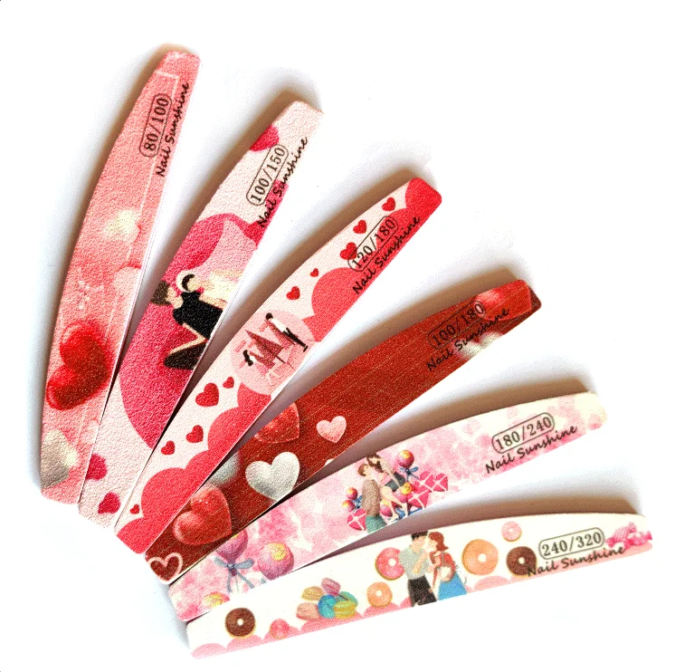 Valentine Day Wedding Sweet Red Heart 80/100/150/180/240/320 Grits Half Moon Nail File