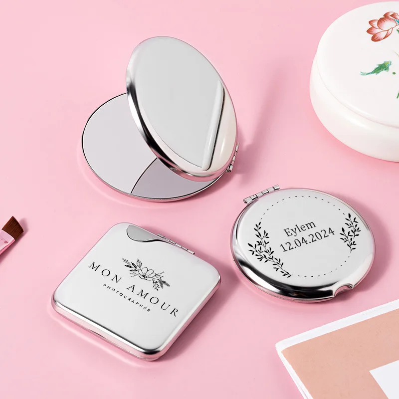 Metal Rose Gold Round Double Makeup Compact Mirror Custom Logo For Hand Held Mini Pocket Mirror