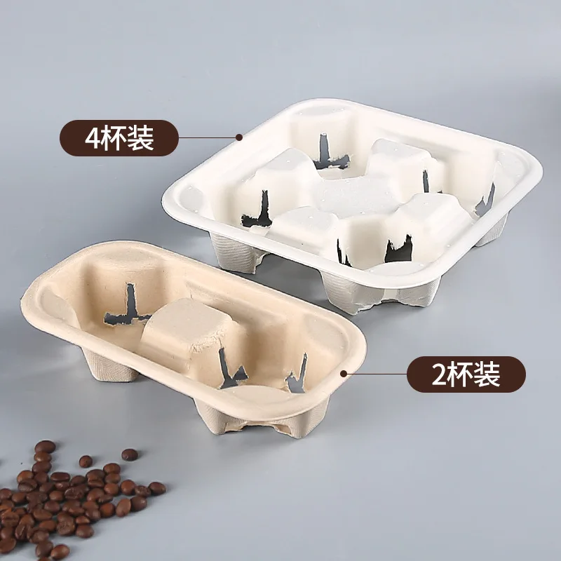 Disposable Biodegradable Compostable 2cups 4cups Sugarcane Bagasse cup carrier for Coffee Cup Take Out