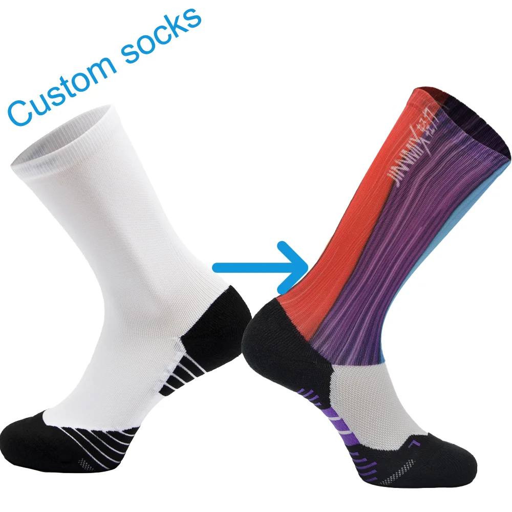 High elastic blank athletic socks custom sublimation colorful compression cycling running sport socks