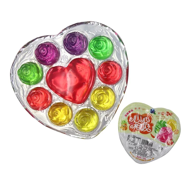 Cute heart with rose flower shaped soft jelly fruity flavor pudding sweet candy for kids