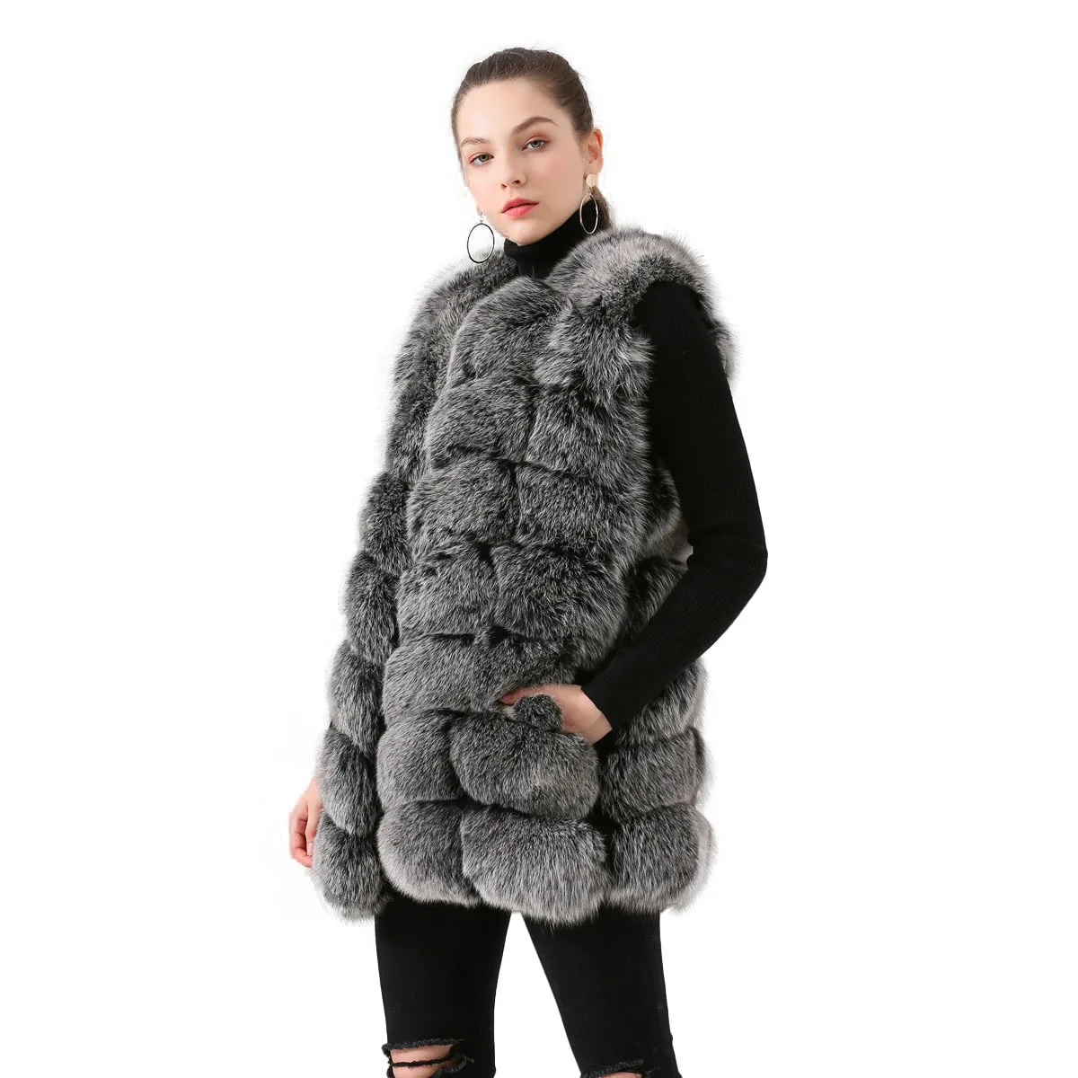 QIUCHEN QC19035 new arrival real fox fur vest long vest women winter thick fur coat fashion vest