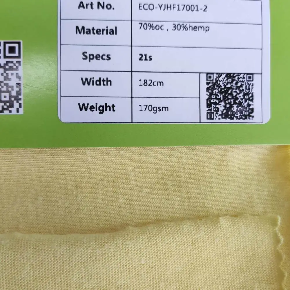 Hemp fabric for t-shirt 70% organic cotton 30% hemp single jersey fabric