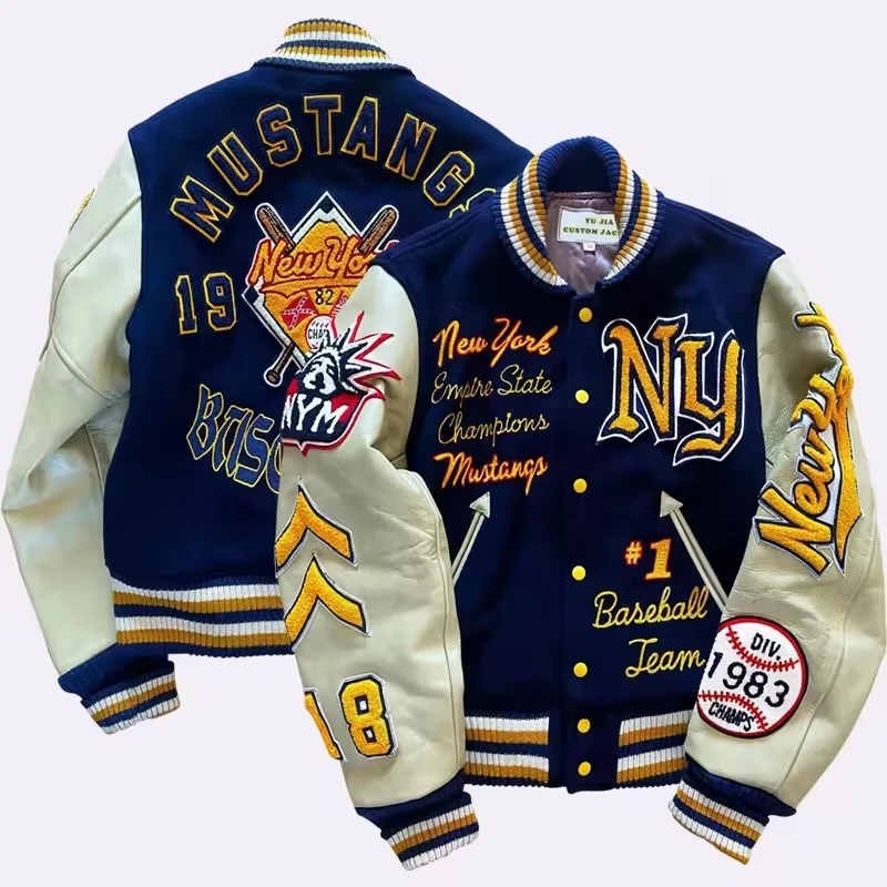 LOW MOQ Oem Manufacturer High Quality Embroidery Men College Leather Sleeves Custom Baseball Letterman Varsity Jacket