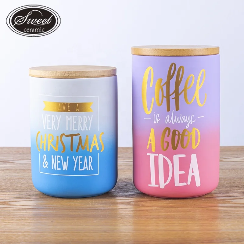 Europe and America style kitchen modern storage food jars  unique design ceramic canister with bamboo  lid