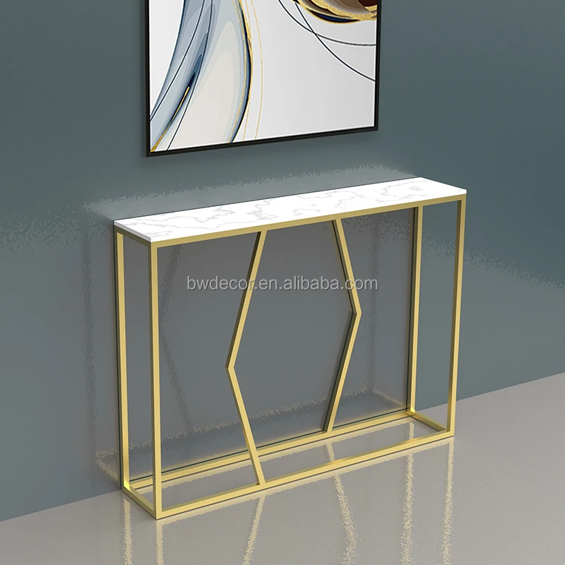 Мебель для гостиной Скандинавский современный металлический Мраморный Топ Золотой роскошный консольный столик для отеля (1600275457039)