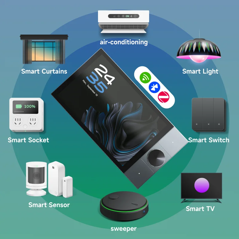 Tuya 10 Inch Central Control Panel With Music Play 2 Gang Relays 2 Way Speakers Multi-functional Smart Home