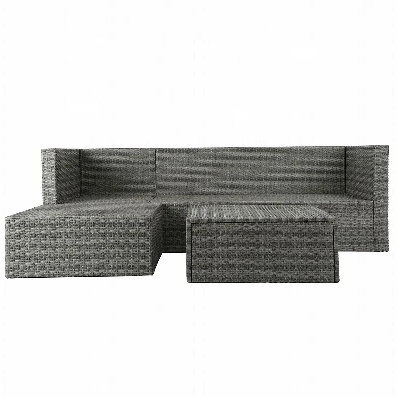 
Modern Indoor 3 Pieces L Shape Furniture Chairs Set Rattan Wicker Sofas Set 