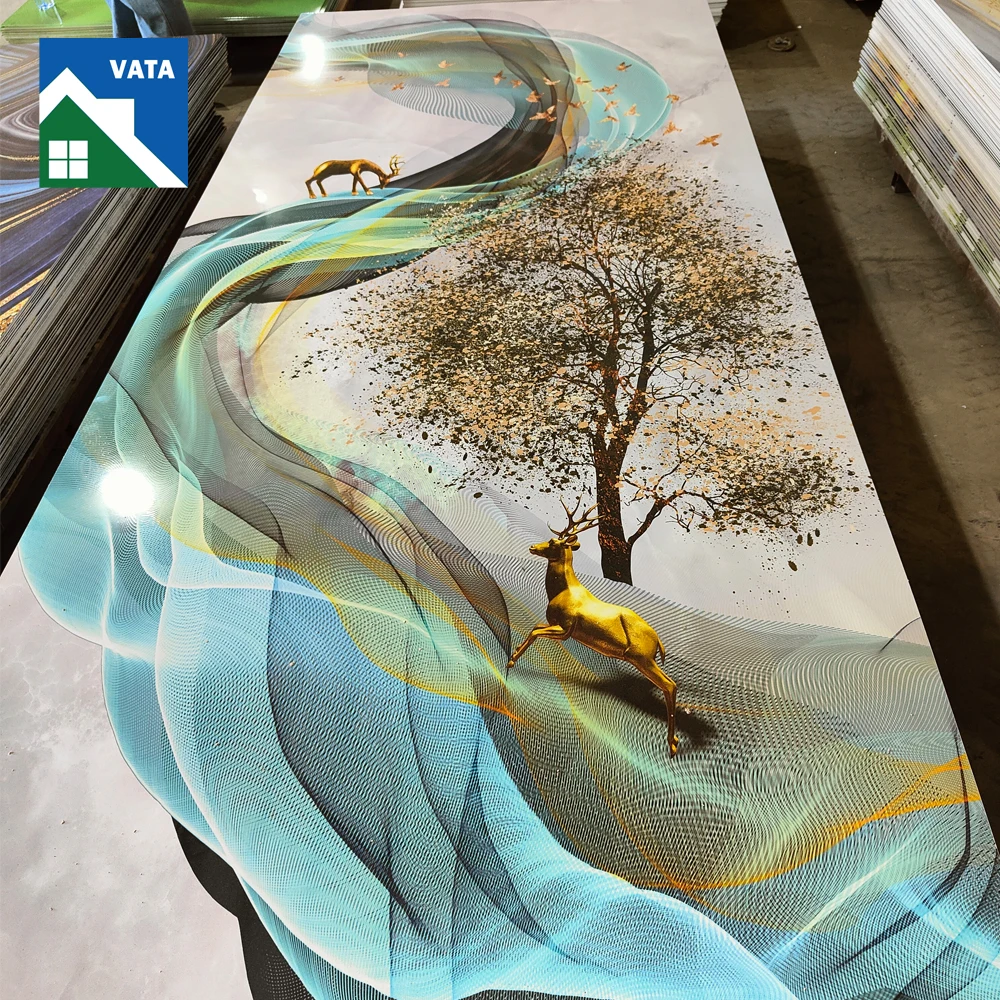 Indoor Decorative Sheet PVC Wall Panel 3D Printing UV Marble Plastic Sheet for Hotel