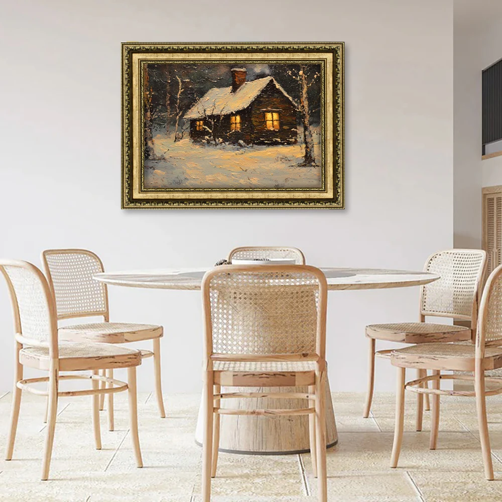 Vintage Ornate Gold Framed Landscape Painting Handpainted Oil Wall Art for Living Room Retro Style Farmhouse Art Bedroom