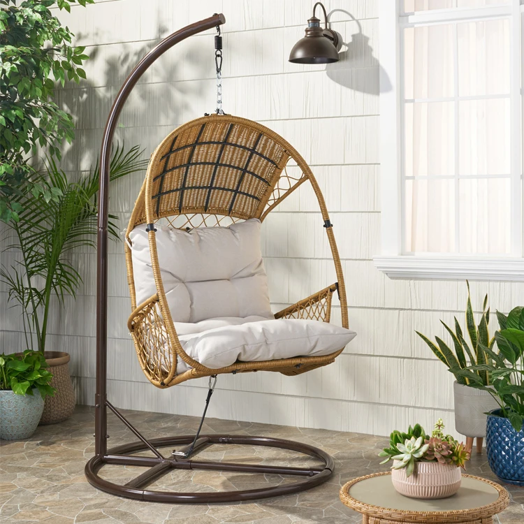 Free shipping within U.S Outdoor Garden Furniture Rattan Patio Swings Hanging Egg Chair with Stand