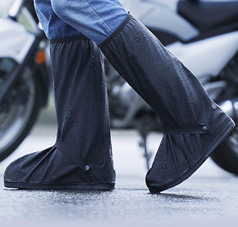 Knee High Water proof Oil Resistance Non-slip Motorcycle Unisex Reusable Stylish PVC Rain Boots Shoes Cover With Zipper