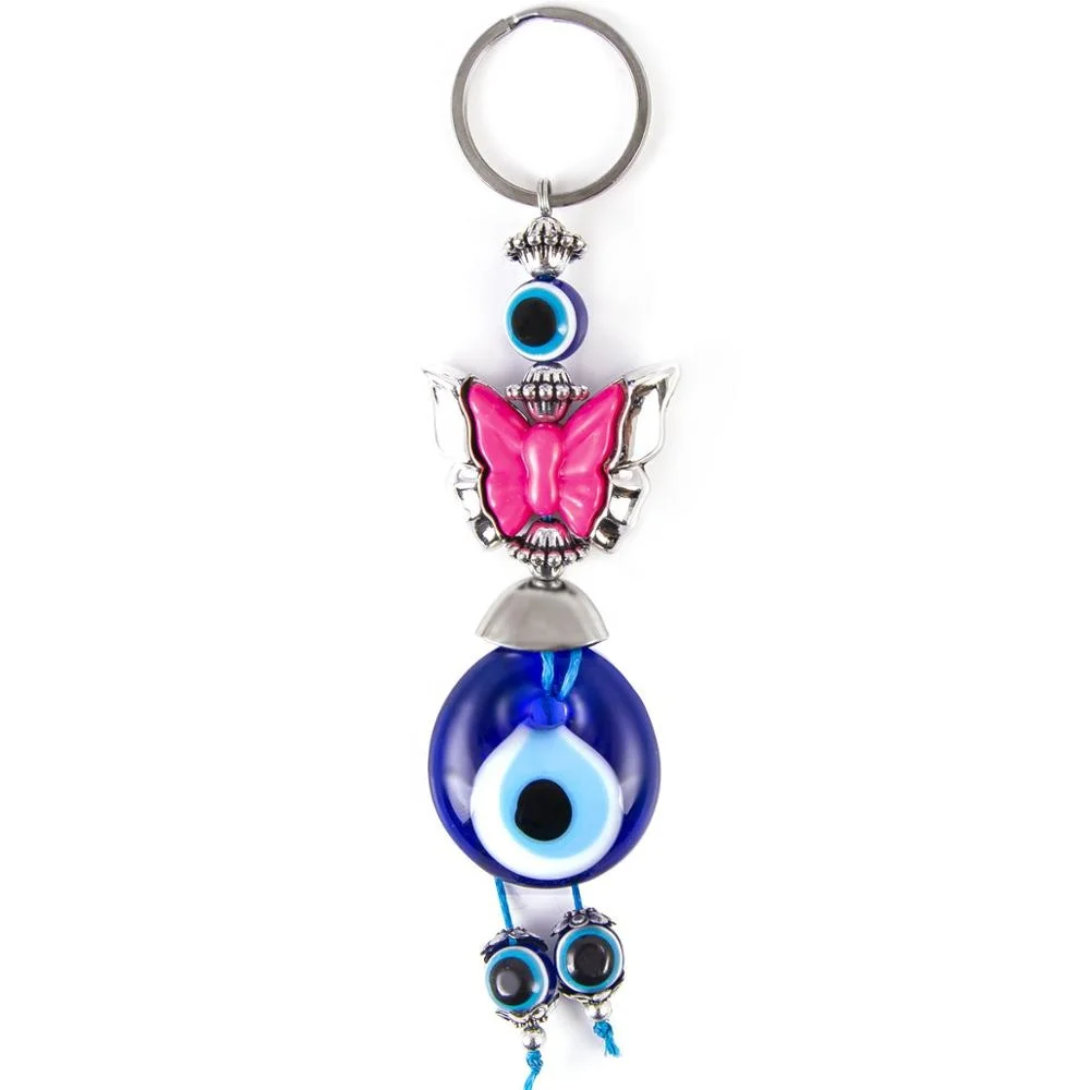 Colorful Butterfly Shaped and Hand Made  Glass  Evil Eye Beaded Key Chain Made in Turkey