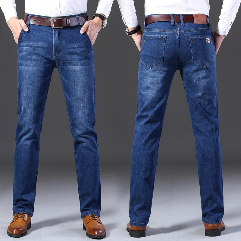 Fashion casual elastic straight tube quality denim splicing Skinny Trousers Men Jeans