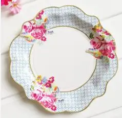 12 шт. 22 см бумажные тарелки для садовых чайных вечеринок, тарелки для столов в цветочном стиле SD273