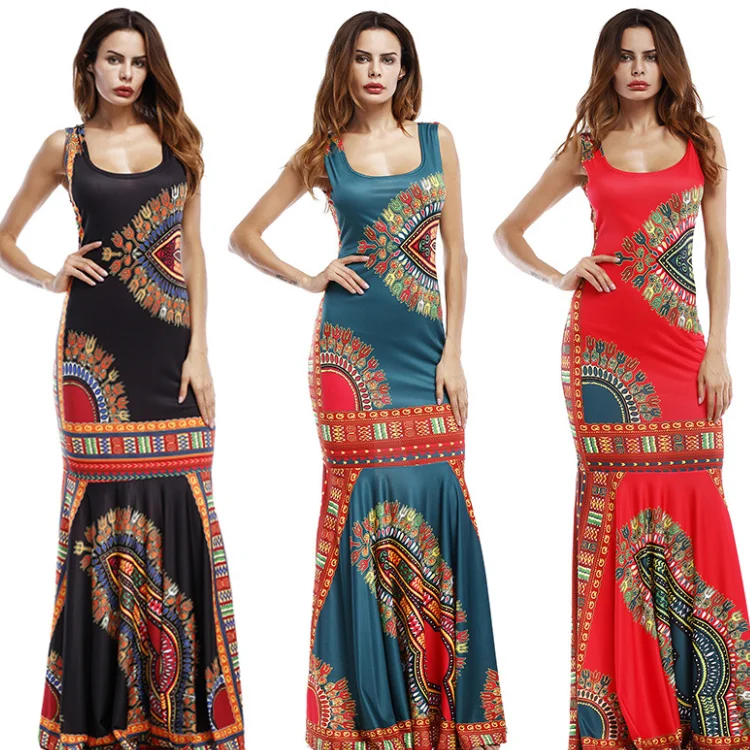 
Women African Dashiki Dresses Maxi African Bazin Print Robe Longue Dresses Traditional For Ladies Big Size African Clothing 