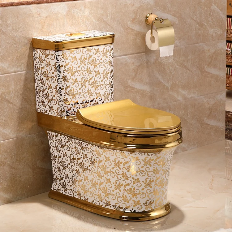 Hot Sale Bathroom Sanitary Ware Toilet Bowl Bathroom Ceramic One Piece Wc Gold Color Toilet