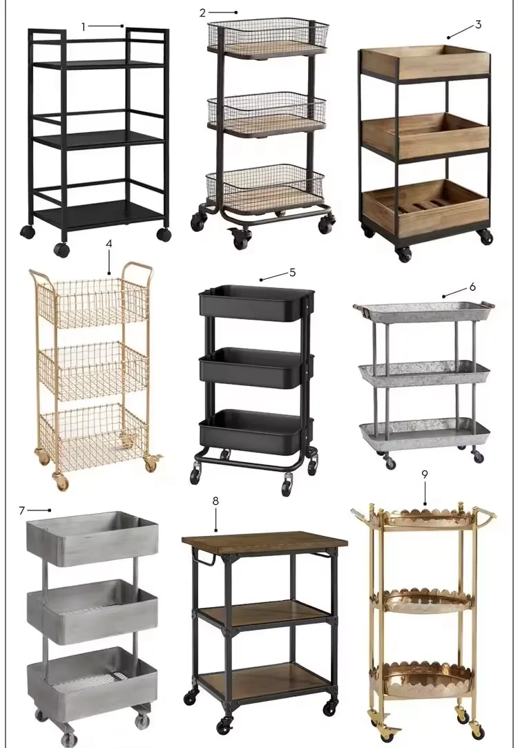 Customized Barber Furniture Stainless Steel Styling Trolley Beauty Hair barber metal Side Tool with wheels