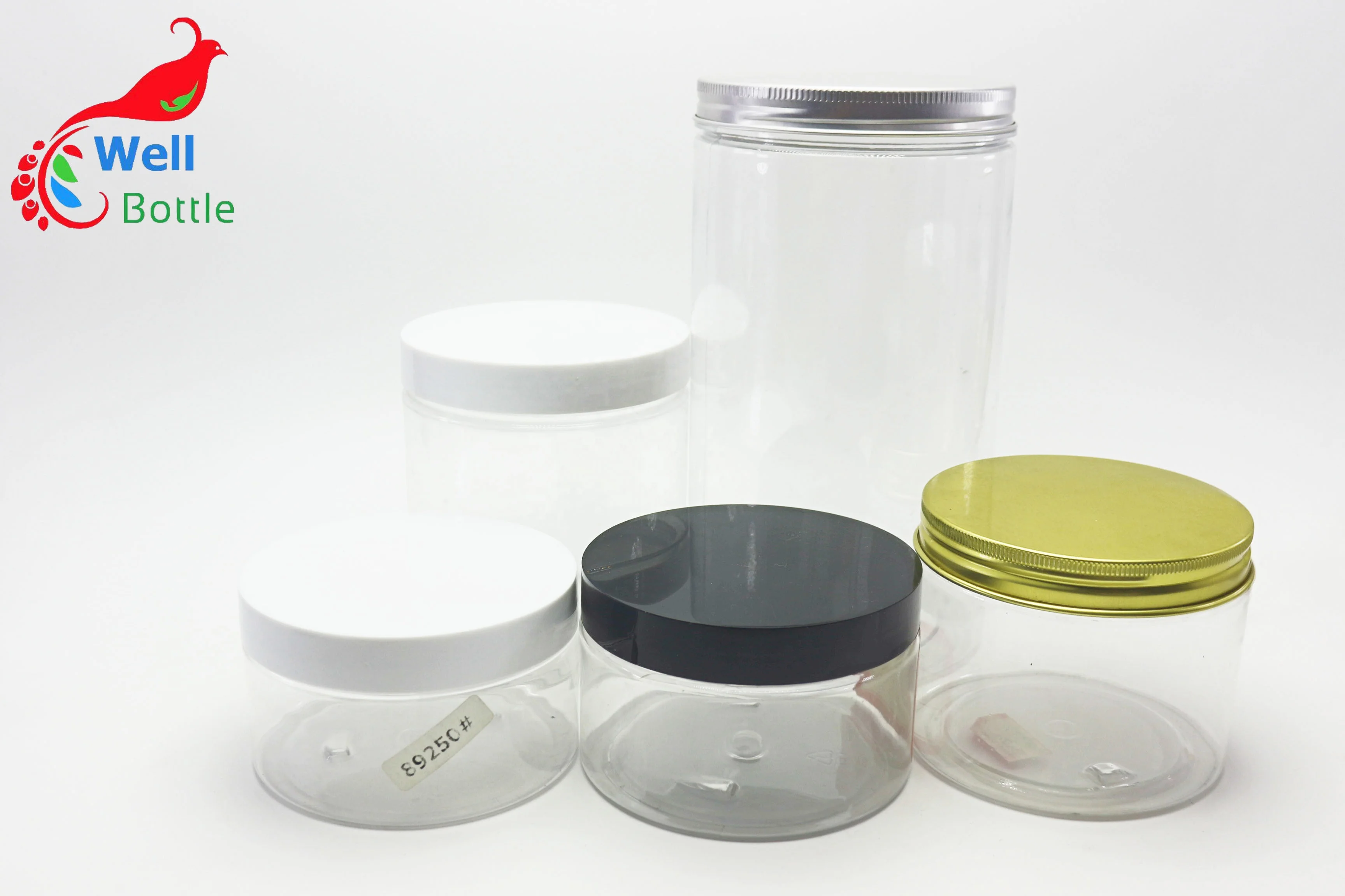 Оптовая продажа, пустая прозрачная пластиковая банка для домашних животных 200 г или 7 унций с алюминиевой крышкой PL-201K