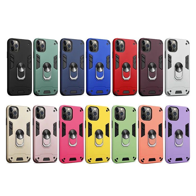 Wholesale Ring holder Car Mount Kickstand Hybrid Hard PC Soft TPU Military Cover Shockproof Protective Case for iphone 13 12 11