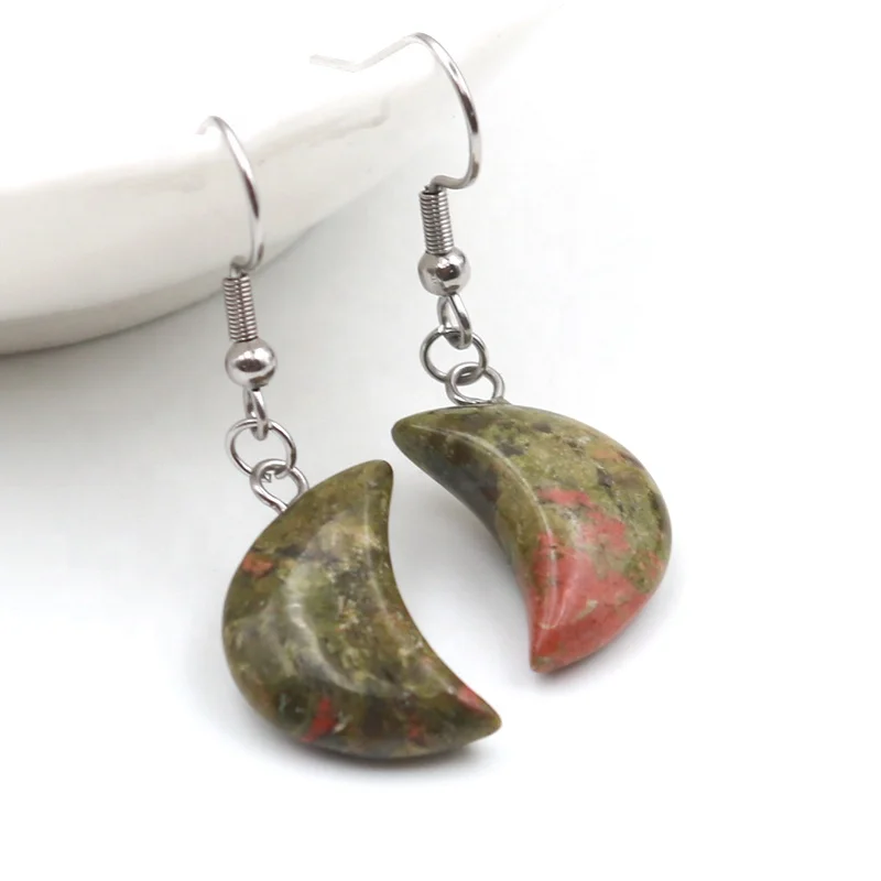 Fashion Jewelry Earrings Gem Stone Pendant Natural Crystal moon Star Earrings Hoop for Weman