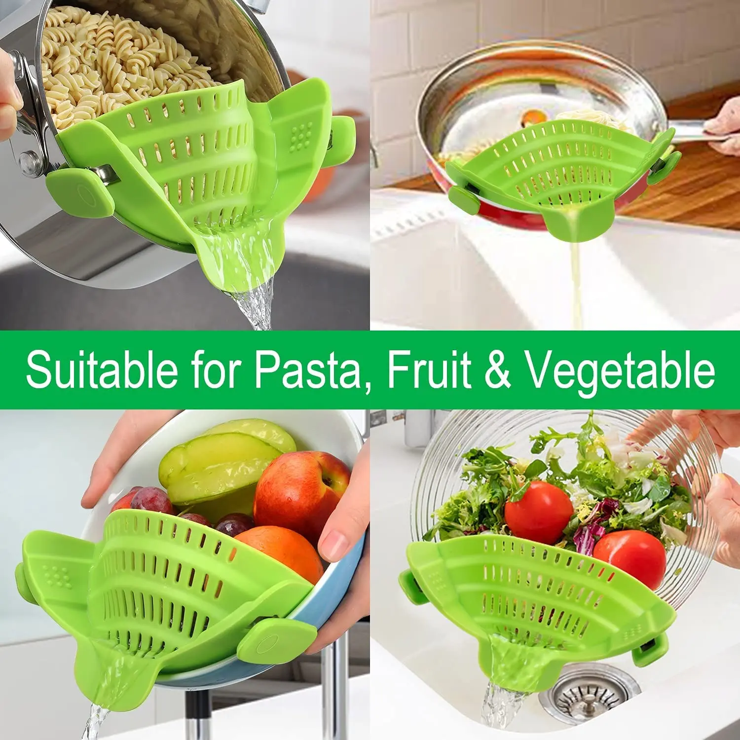 BPA Free Kitchen Foldable Adjustable Silicone Food Snap Strainer Snap N Strain Pot Strainer For All Pots and Pans