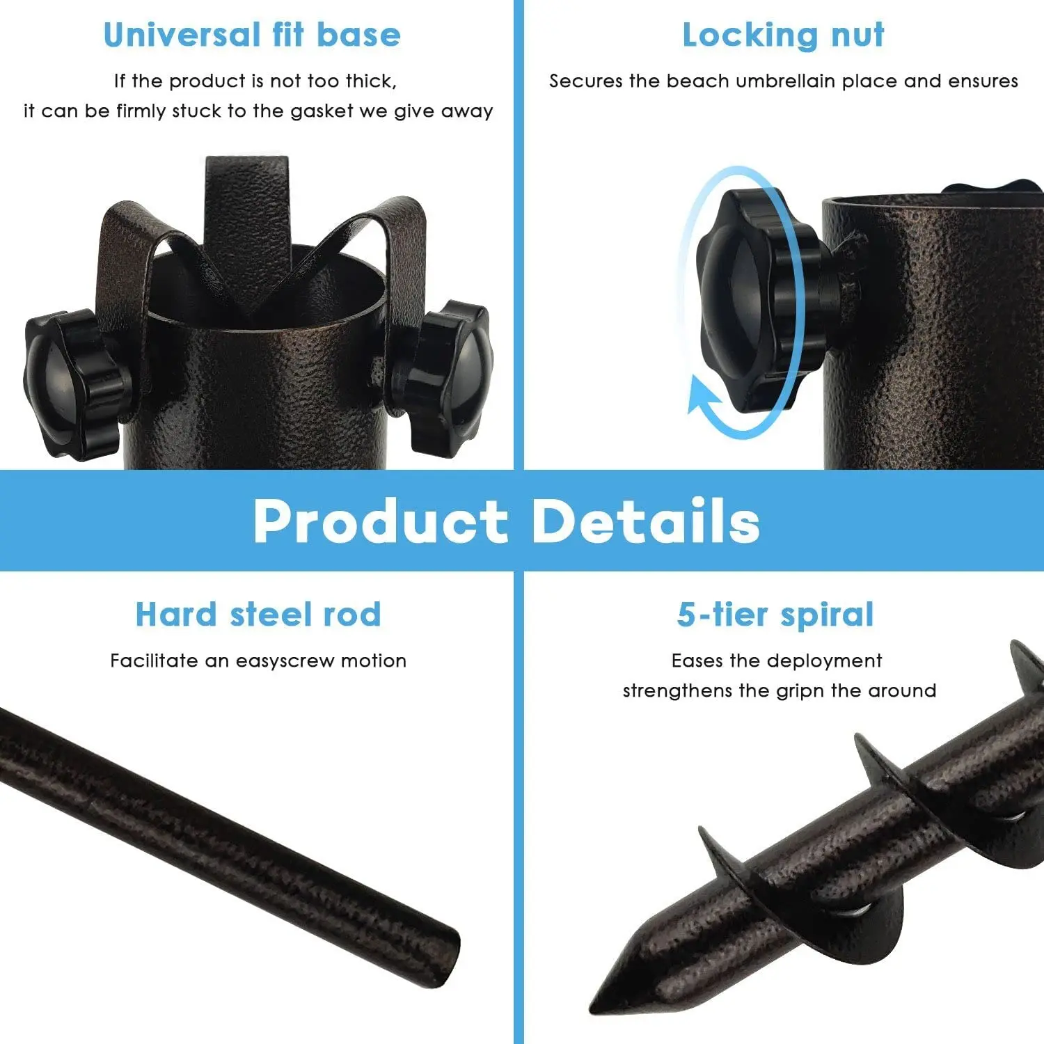 Портативный винтовой держатель для зонта, сверхпрочный пляжный зонт, анкерные болты для песчаного грунта, для солнцезащитного штыря, перголы, шара для клуба