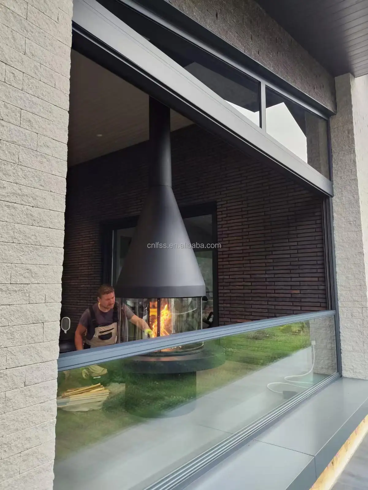 House indoor real fire stove wood heater steel mental villa corner roof mounted fireplace