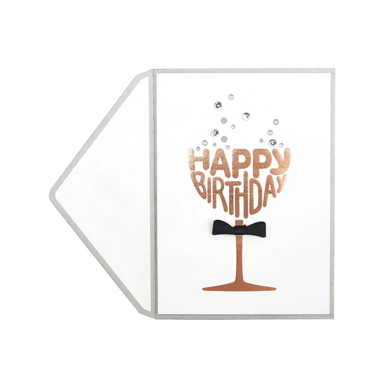 Custom Printing Sparkling Wine Celebrate Birthday Cards, Handmade Foil Cards For His Birthday