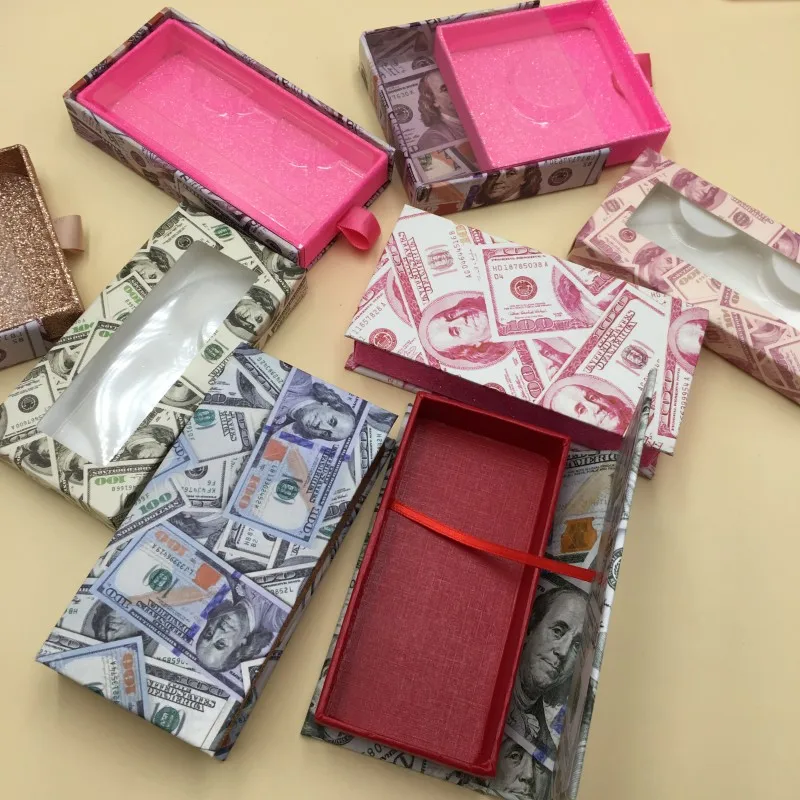 Drop Shipping Available Money Lashes Box Magnetic Soft Paper Box Pink and Black Pull and Push Eyelash Box