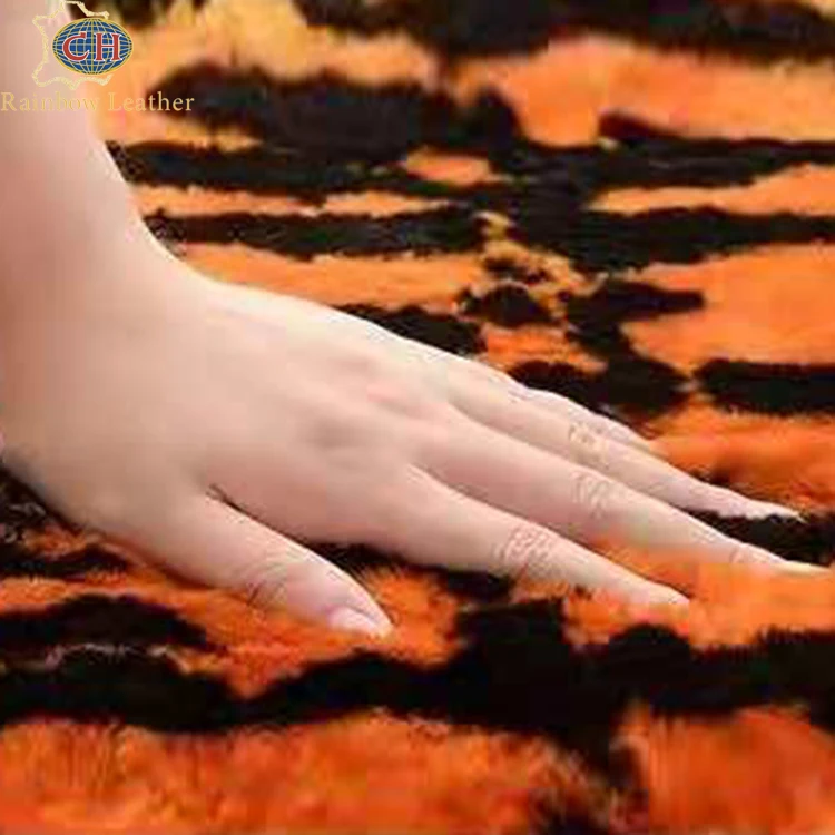 Real sheepskin fur rug long pile tiger shape printed animal genuine leather rug