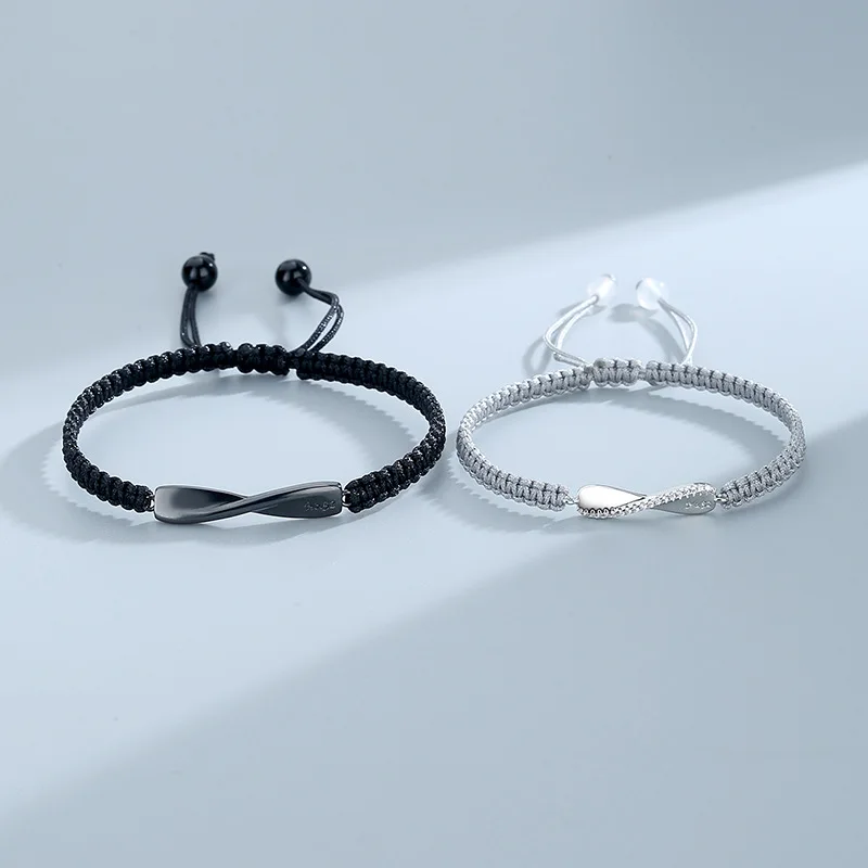 Charm Couple Friendship Black Gray Infinite String Woven Braided Bracelet for Women Men Lucky Jewelry