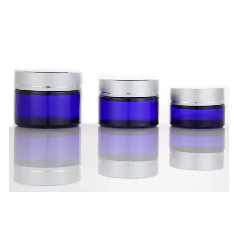 Luxury Empty Eco-Friendly Cosmetic Matte Green Blue Amber Cream Jar Glass With Lid glass jar cosmetic packaging