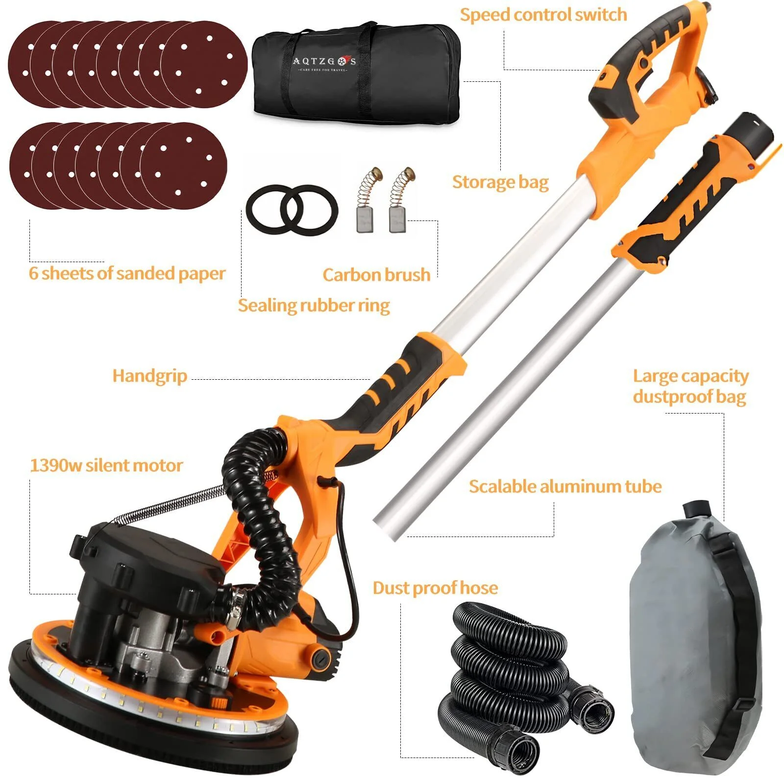 Multi-Function 225mm Electric Drywall Sander DIY Wall and Ceiling Grinding Dustless Polishing Putty Machine