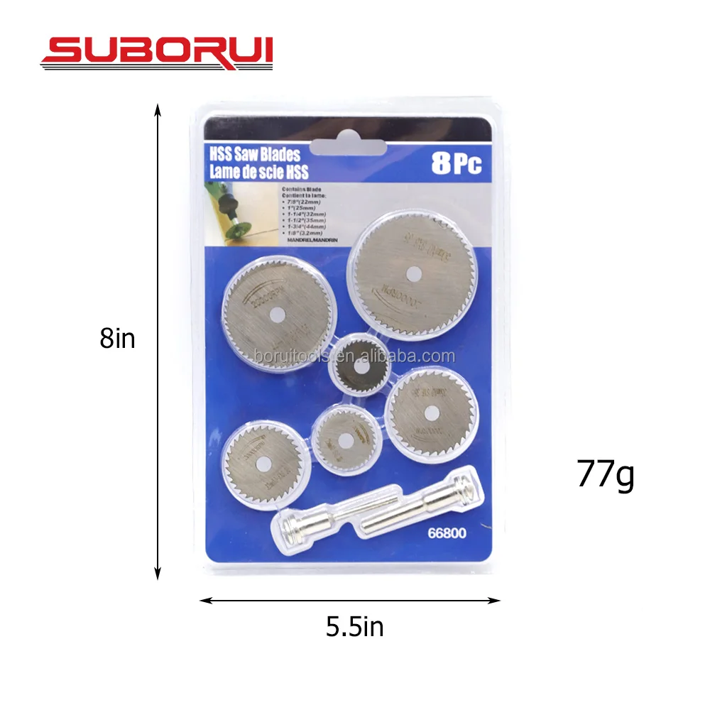 SUBORUI Multifunctional 8pcs HSS High Speed Steel Small Mini Circular Saw Blade Set for rotary tool