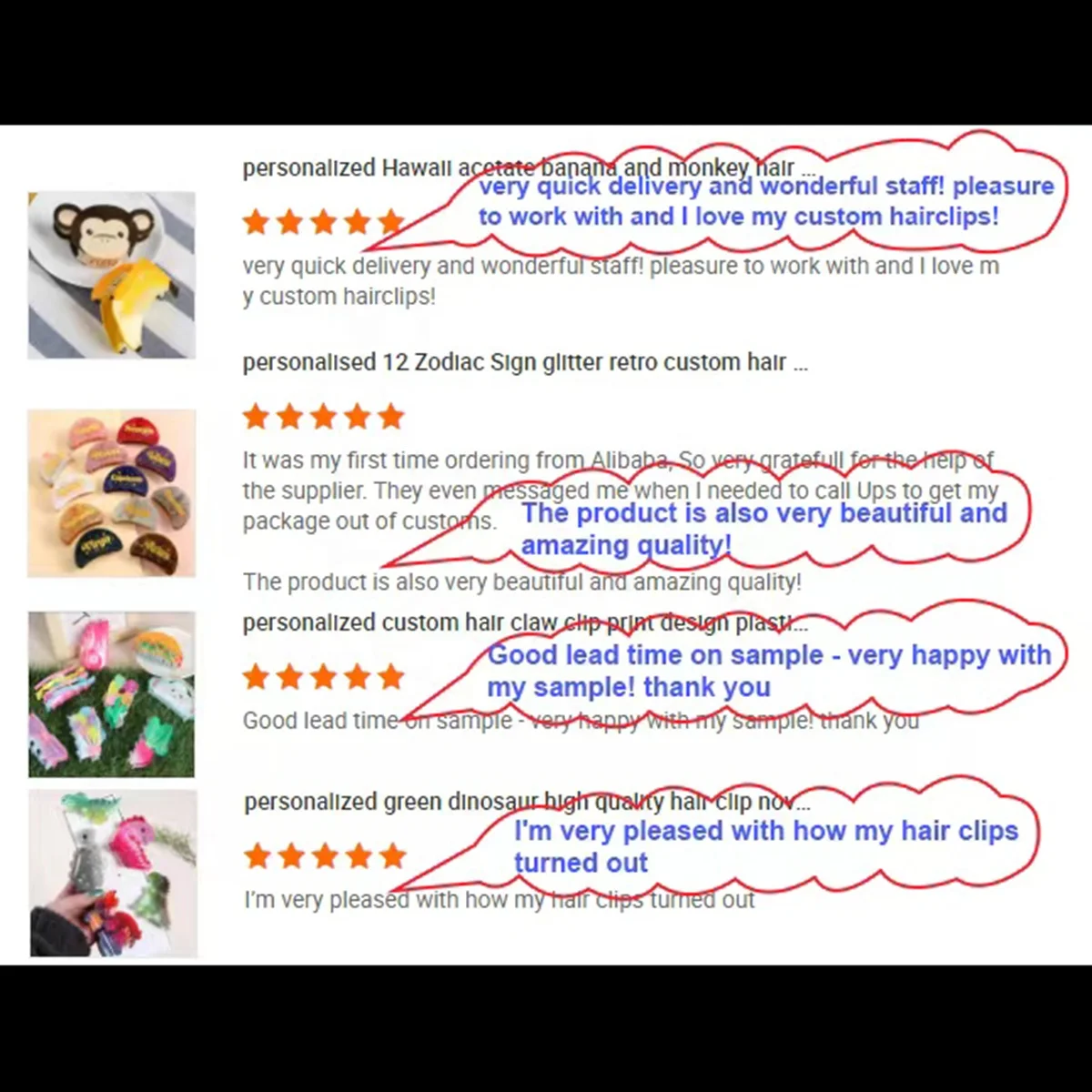 personalized acetate customize hair claw spoon and knife plastic high quality hair claws