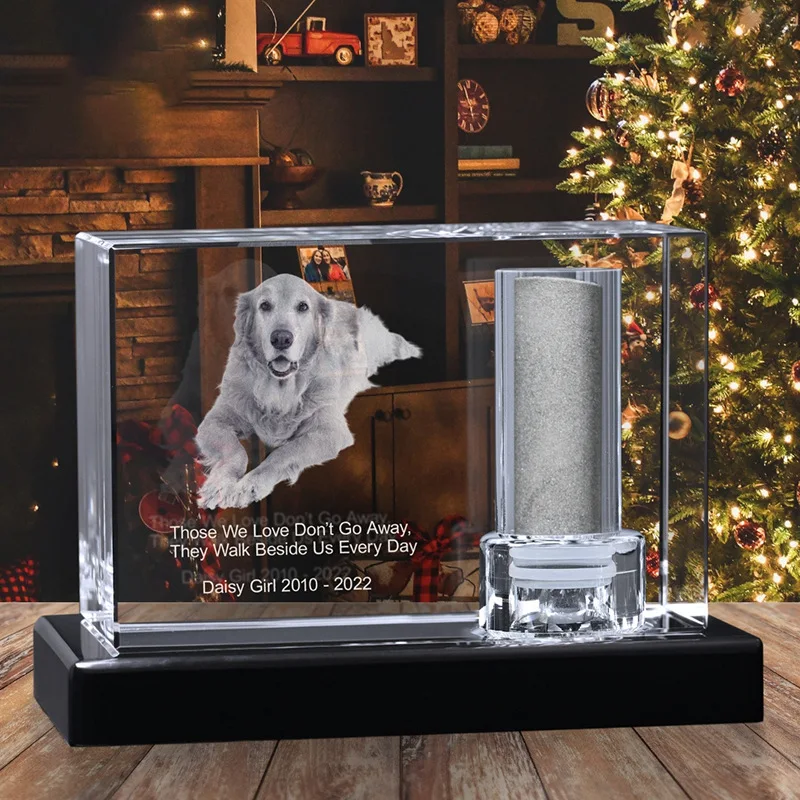 Сияющая урна для кремации домашних животных k9 crystal craft custom pet Purn 3d лазерный кристалл куб хрустальных памятники