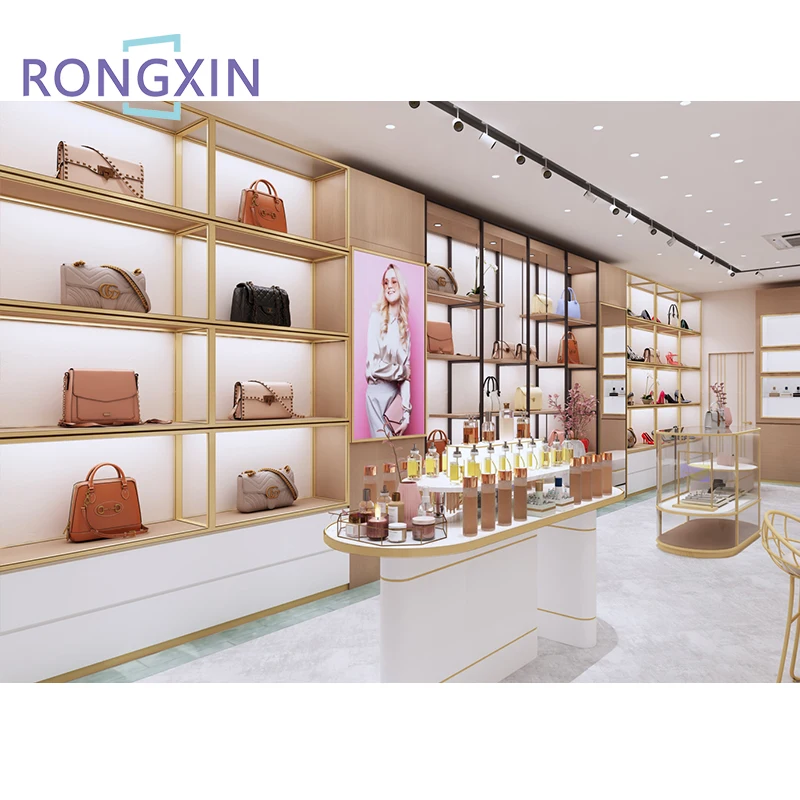 Customized Bags Shop Interior Design Fixture Display Racks Handbag Retail Handbag Store Design And Decoration