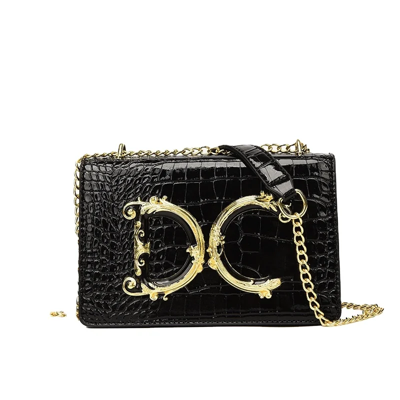 2024 New Metal Letters Brand Designer Women Shoulder Messenger Bags Luxury Pu Leather Long Chains Pattern Crossbody Handbags