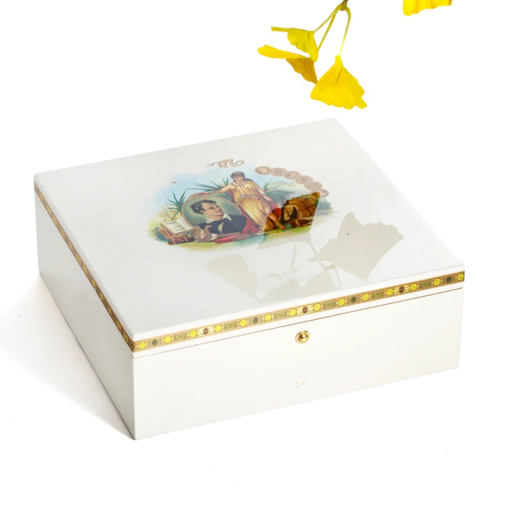 New cigar gift box cigar humidor white piano lacquer engrave custom logo