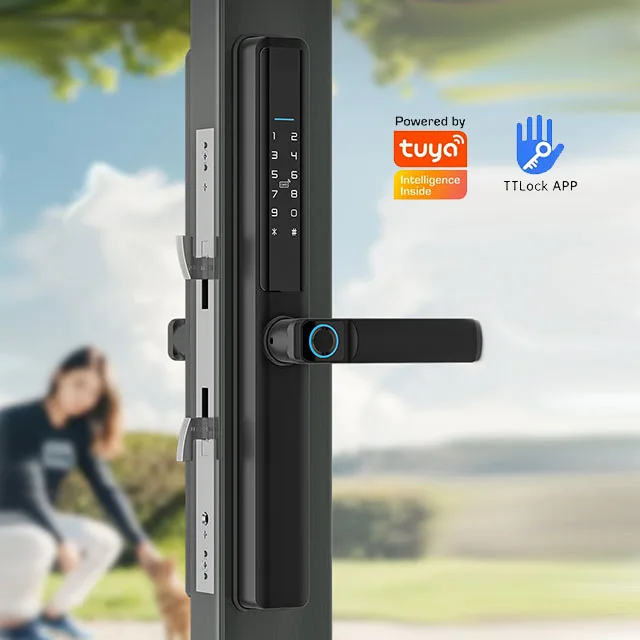 Tuya Wifi Handle Outdoor Digital Door Lock For Home Waterproof Glass Door Fingerprint Smart Door Lock