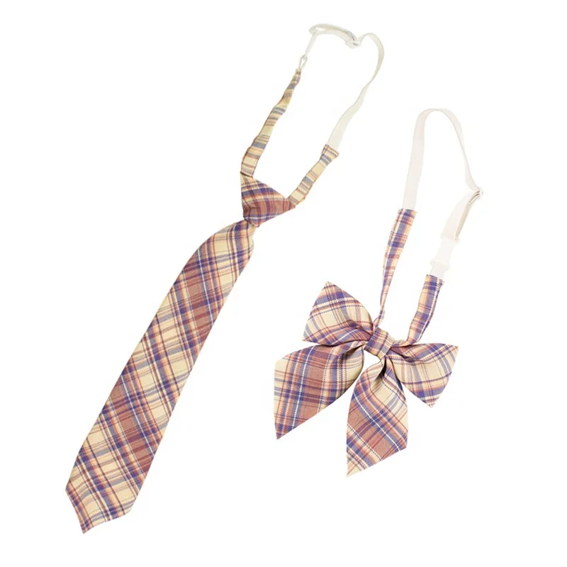 High Quality Custom School Uniform Bowties Neckties Set Colorful Plaid Made Polyester Cotton Silk Business Style Custom Logo