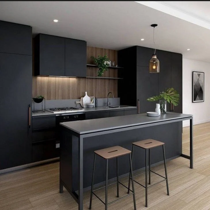 2022 New Customized wholesale Simple design black shaker lacquer modern kitchen cabinet