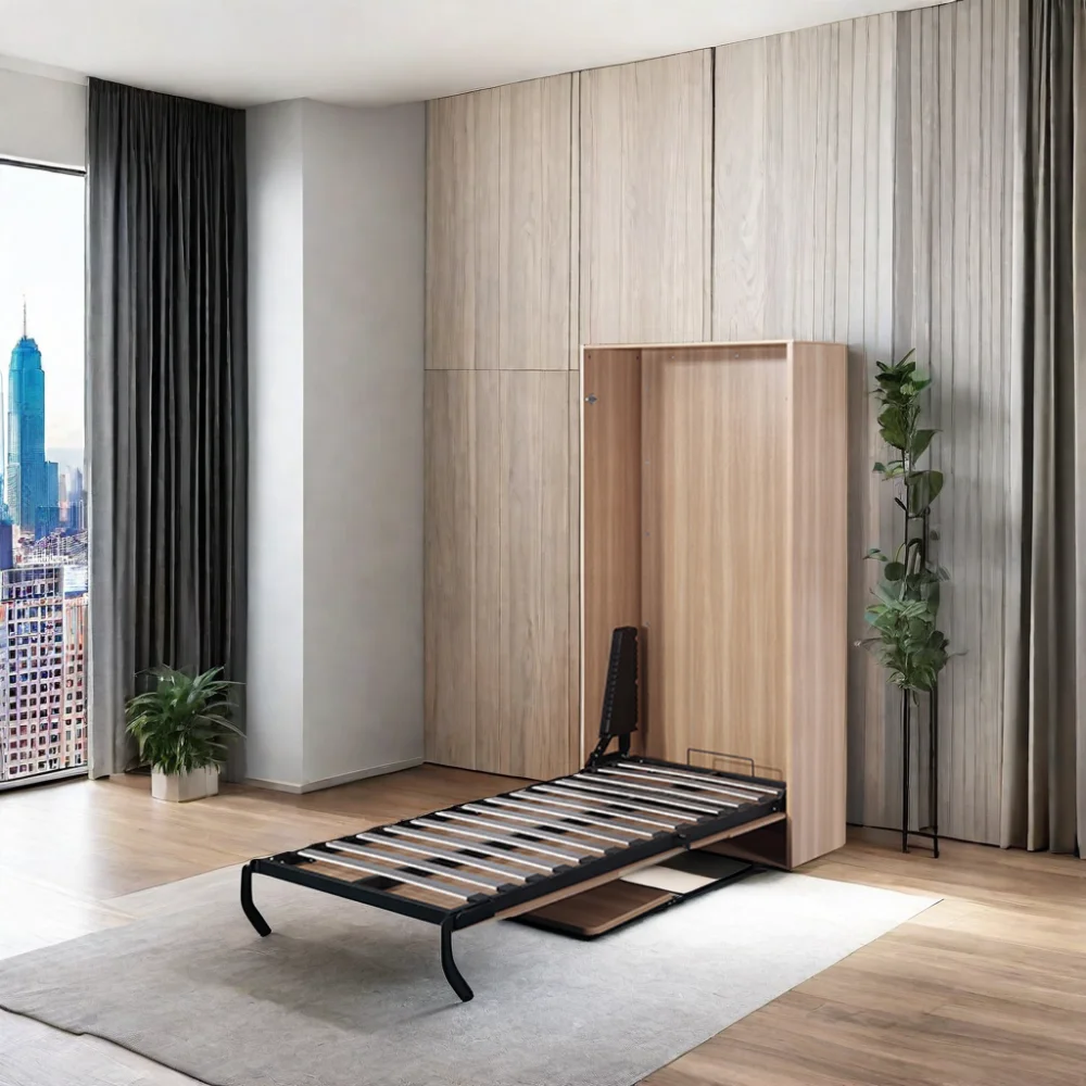 Simple Modern Style Vertical Folding Cama Queen King Size Power Coated Matel Murphy Wall Bed With Desk