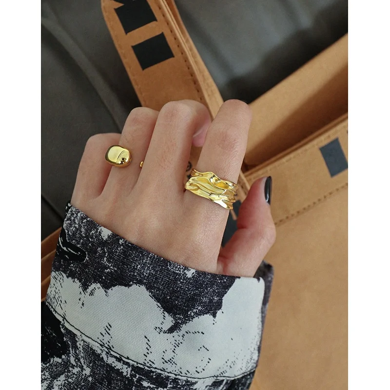 S925 sterling silver ins irregular fold texture ring female silver ring factory direct sales